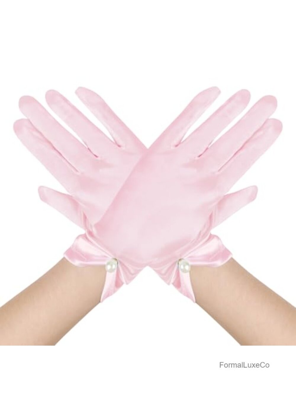 Satin Tea Party Gloves with Pearl Wrist Length Formal Opera Wedding